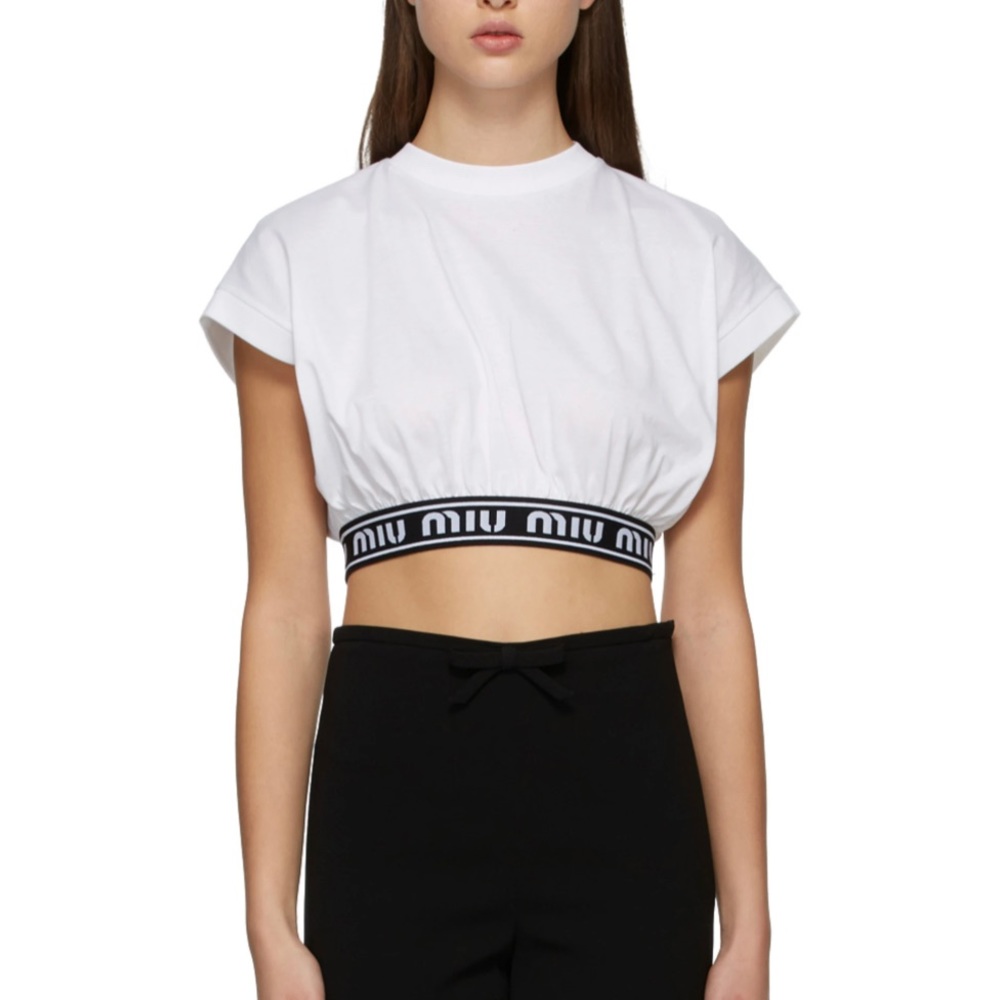 MIU MIU White Cropped Cotton Sleeveless T-Shirt size medium